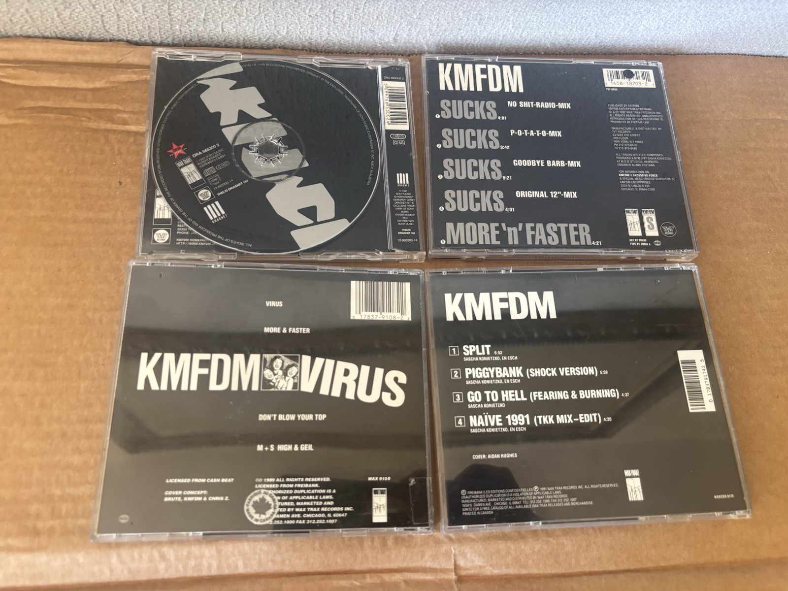 KMFDM Maxi Single CD Lot Megalomaniac Sucks Split & Virus VG+ To NM Disc Conditn