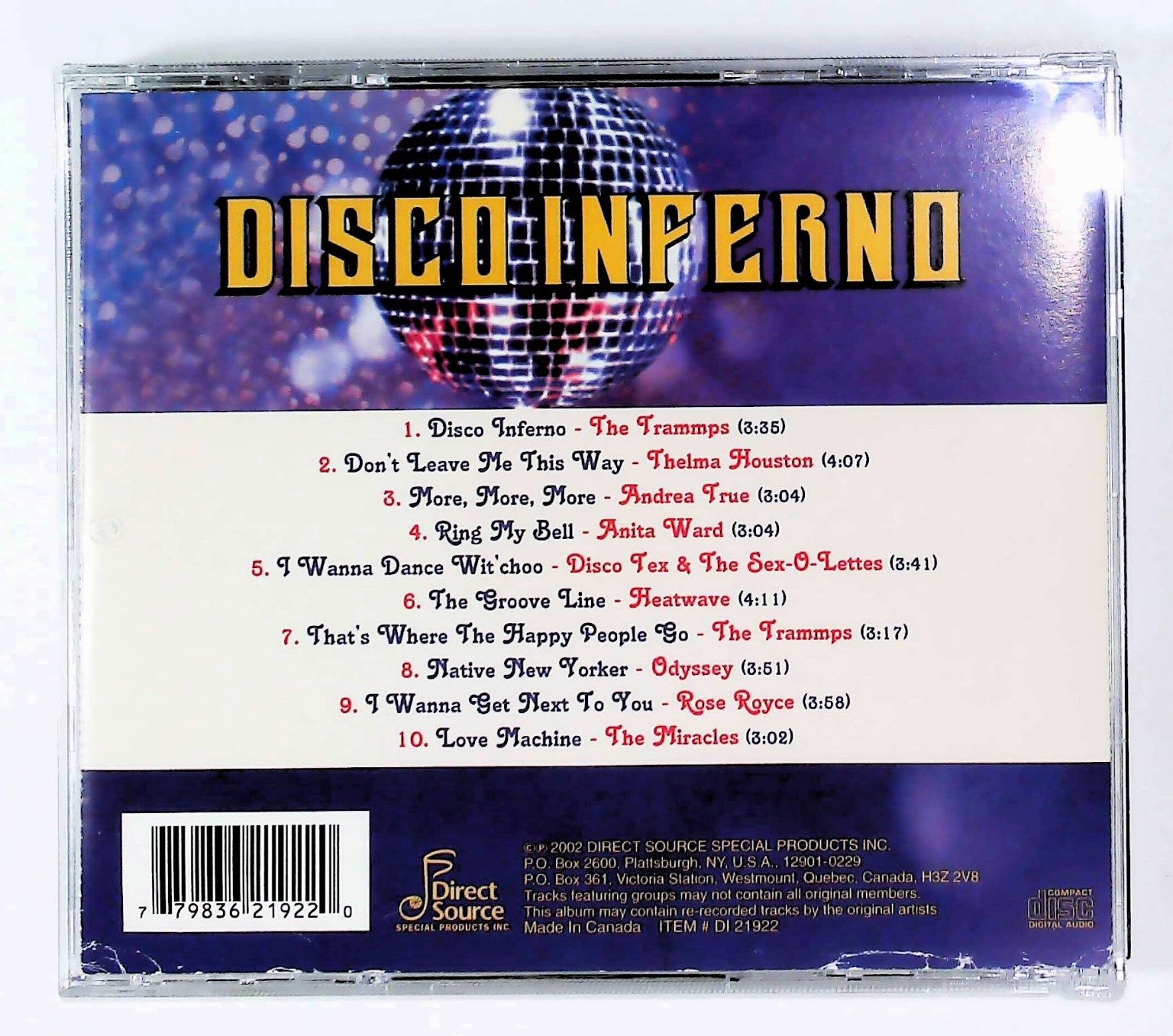 Disco Inferno CD 2002 Direct Source Special Products Inc. Disco Funk Soul Dance