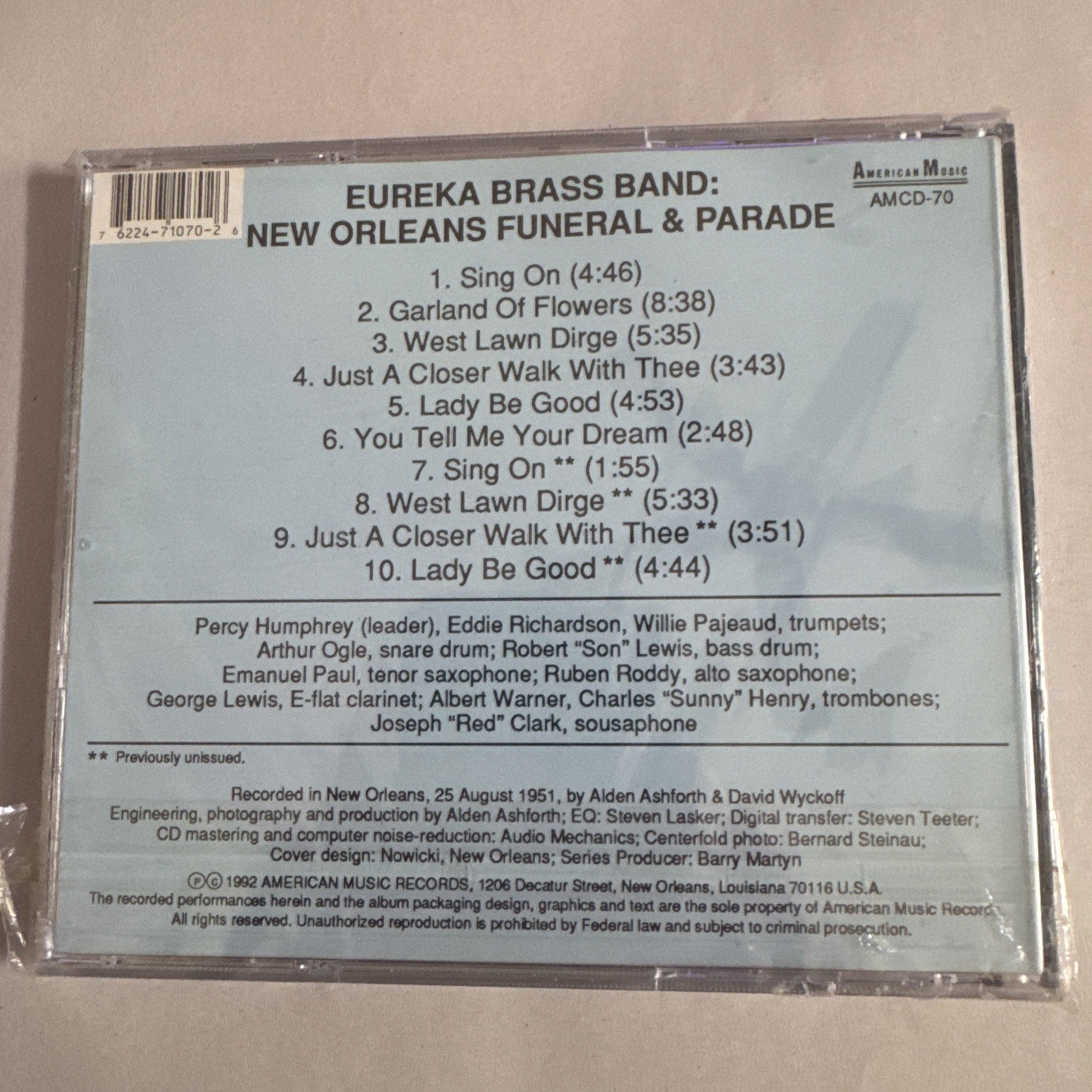 Eureka Brass Band - New Orleans Funeral & Parade Original 1951 Session (CD 1992)