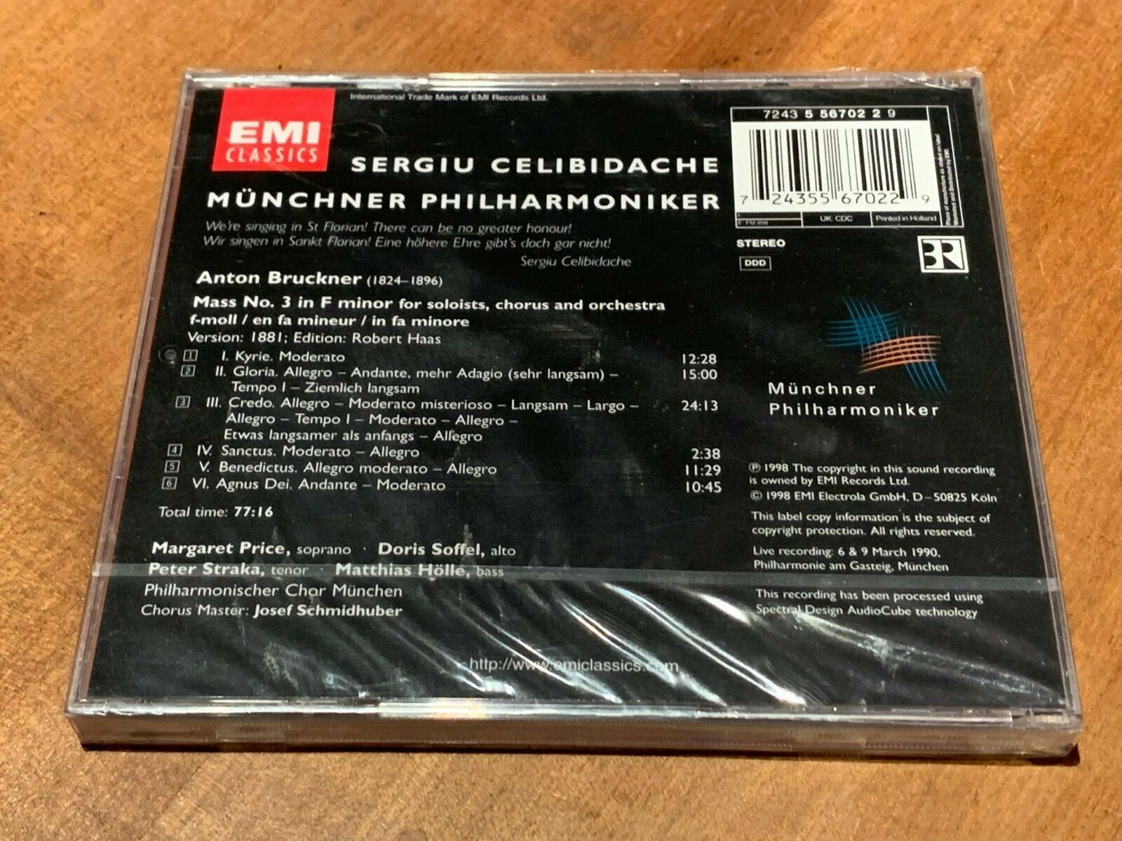 Bruckner Mass in F minor CELIBIDACHE MPO ORIG 1998 EMI CLASSICS CD NEW SEALED