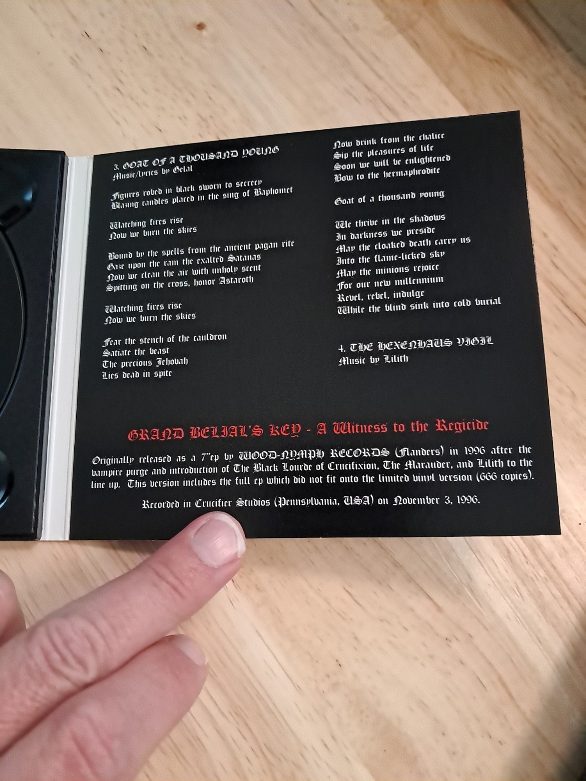 Grand Belial's Key - A Witness To The Regicide CD Very Rare