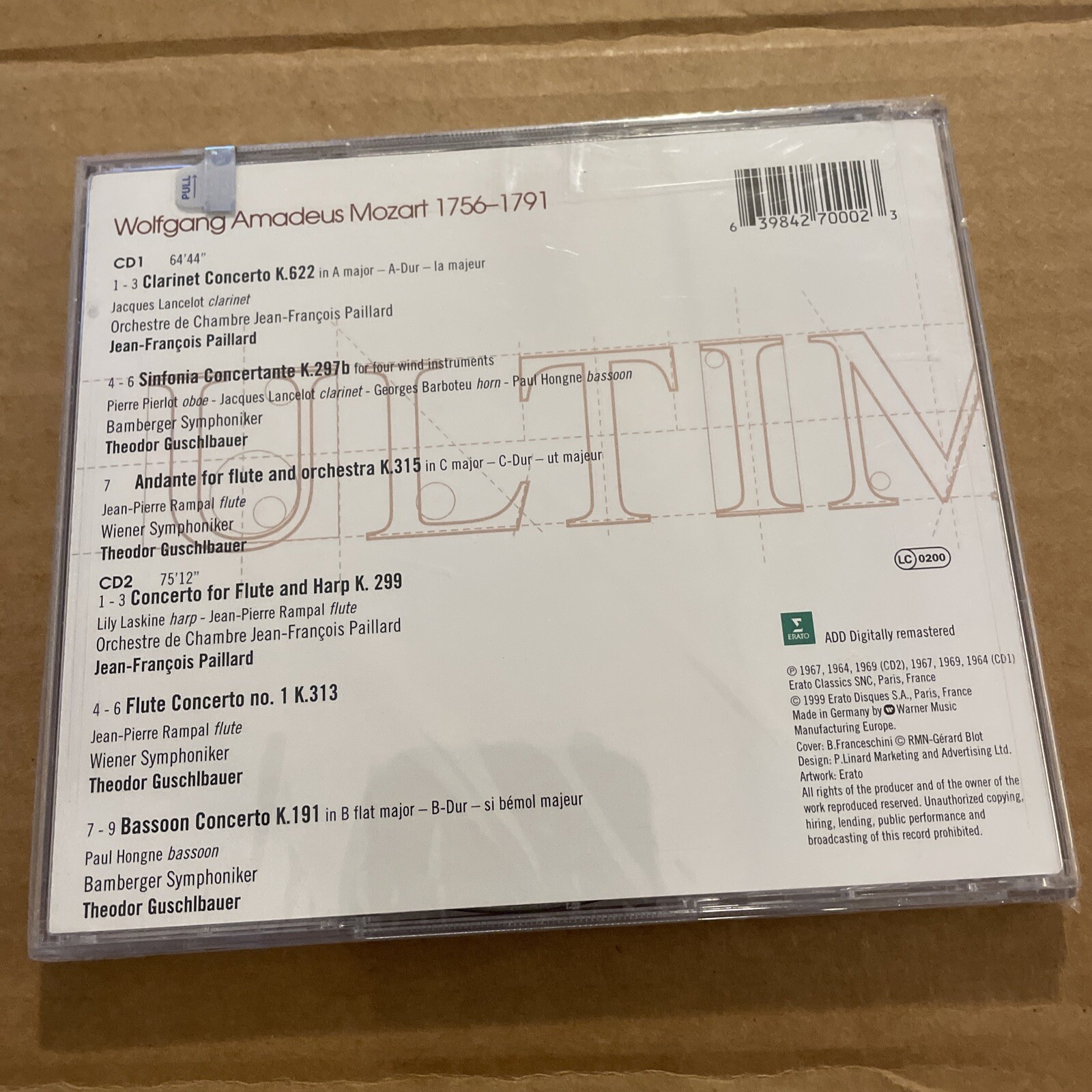 A9 Wolfgang Amadeus Mozart - Mozart: Wind Concertos (2 CD, 1999) New Sealed