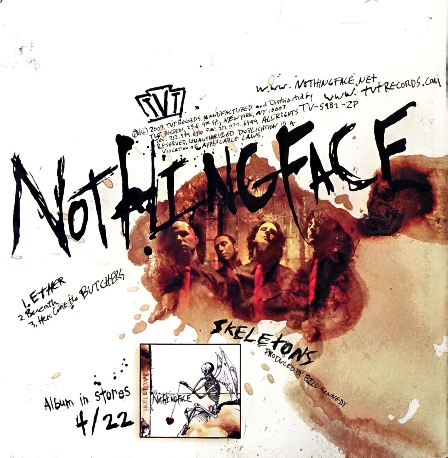 NOTHINGFACE " Skeletons " 3 Song Promo Signed All 4 W Die cut Sticker RIP Matt
