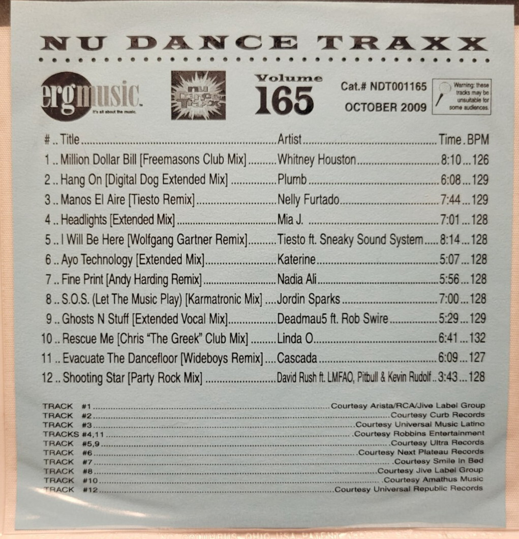 ERG dance traxx 165, cd, 2009, Whitney Houston, Nelly Furtado, Tiesto, very good