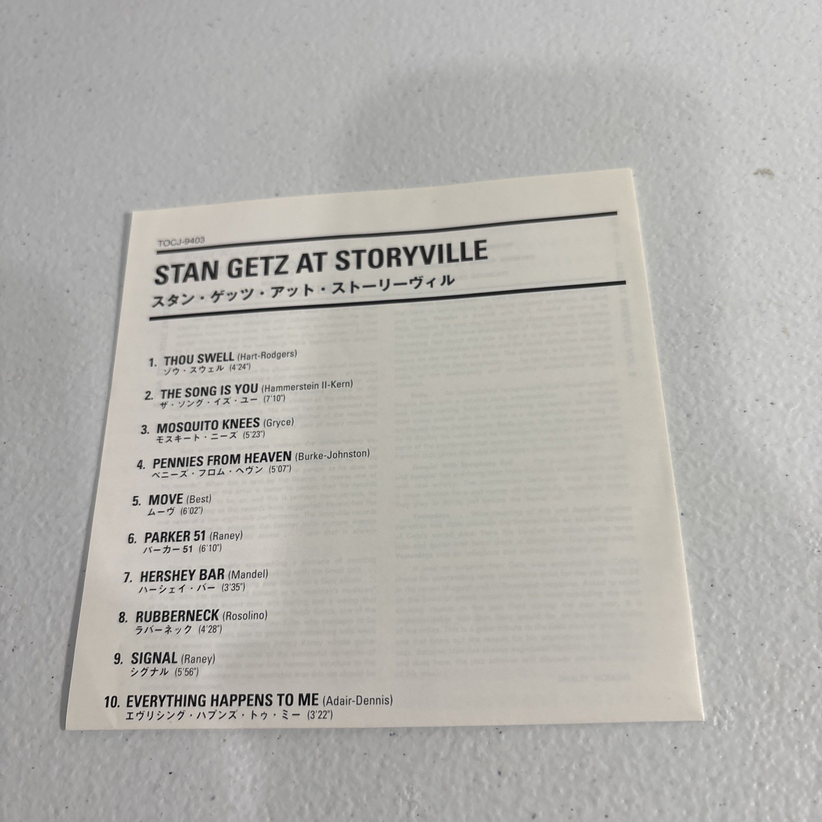 The Stan Getz Quintette Jazz At Storyville CD 2002