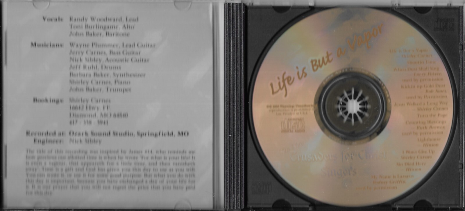 THE NEW CRUSADERS FOR CHRIST SINGERS...."LIFE IS BUT A VAPOR".....RARE GOSPEL CD