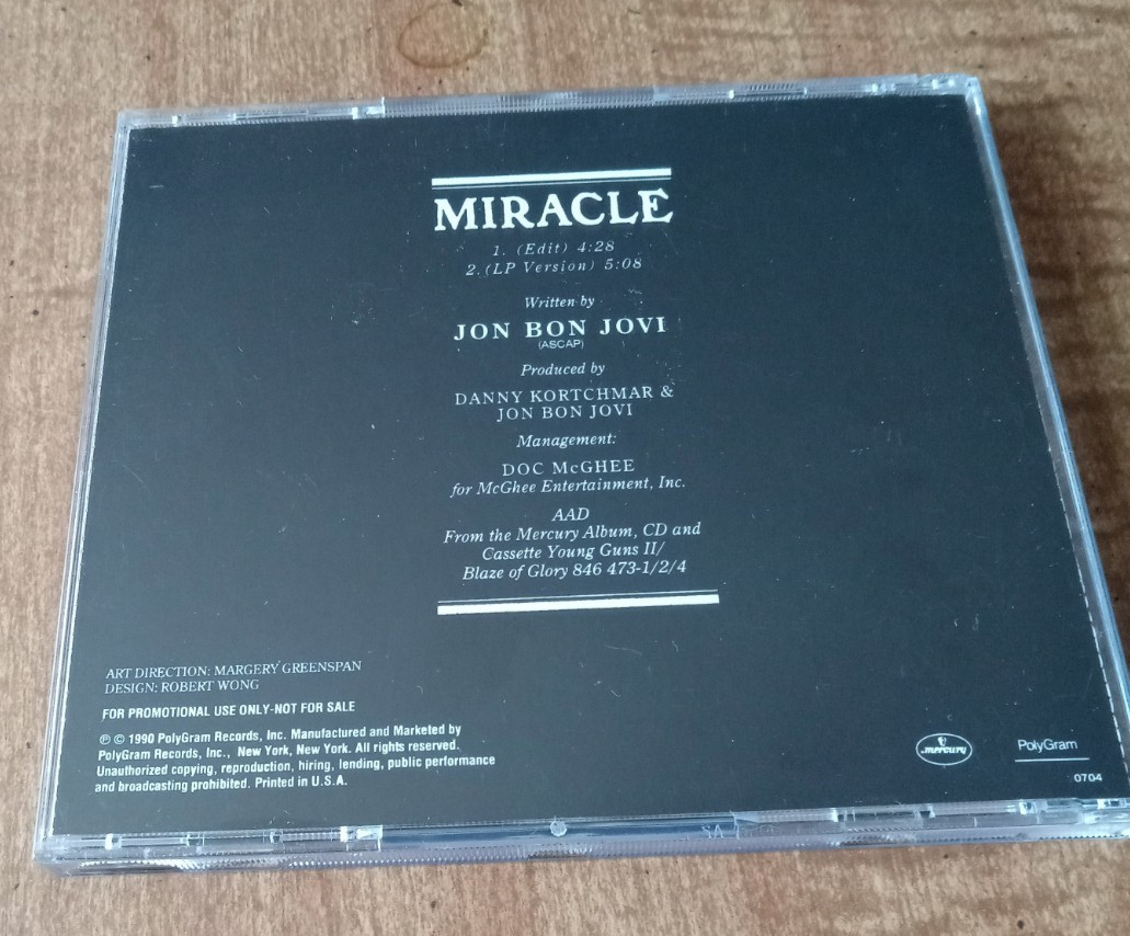 Jon Bon Jovi Miracle Rare 2-Track US Promo Mercury CDP331 CD 1990