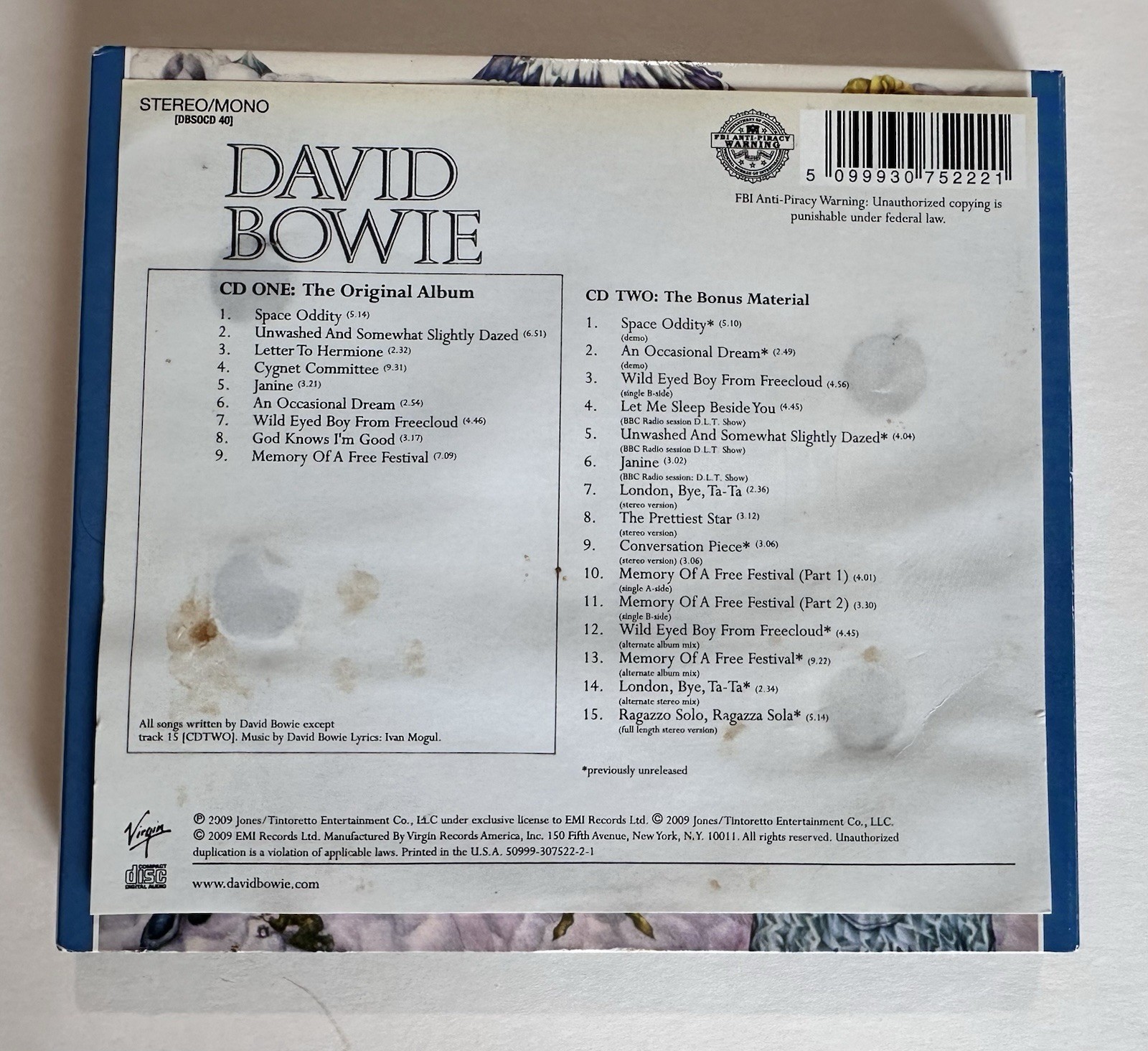 David Bowie Space Oddity 40th Anniversary 2009 2CD Set