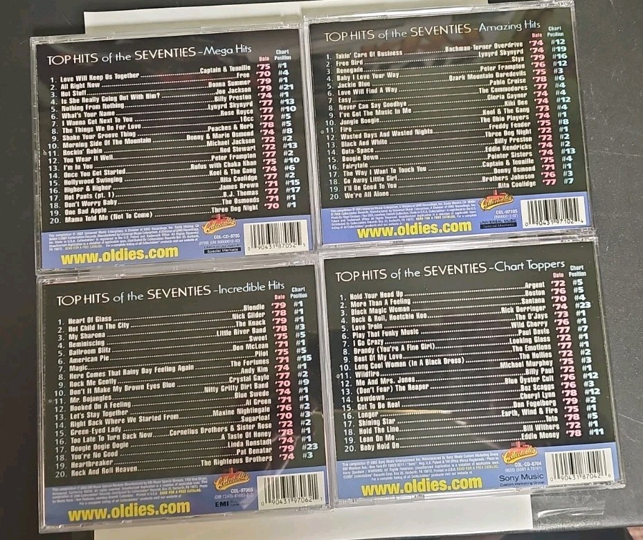 Top Hits Of The 70s 4CD Box Set EX+ Collectables COL-0482BX Styx Free 10cc Toto