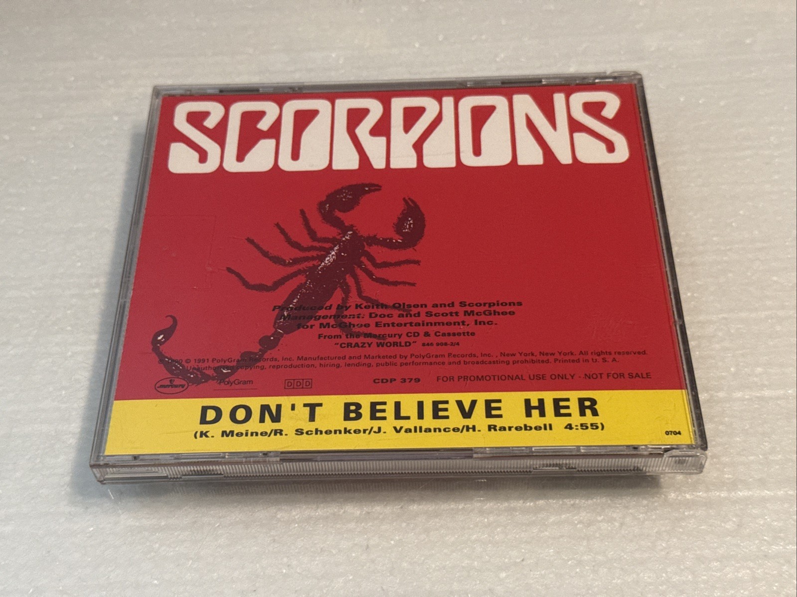 SCORPIONS Don’t Believe her RARE PICTURE DISC 1989 USA PROMO DJ CD Single MINT