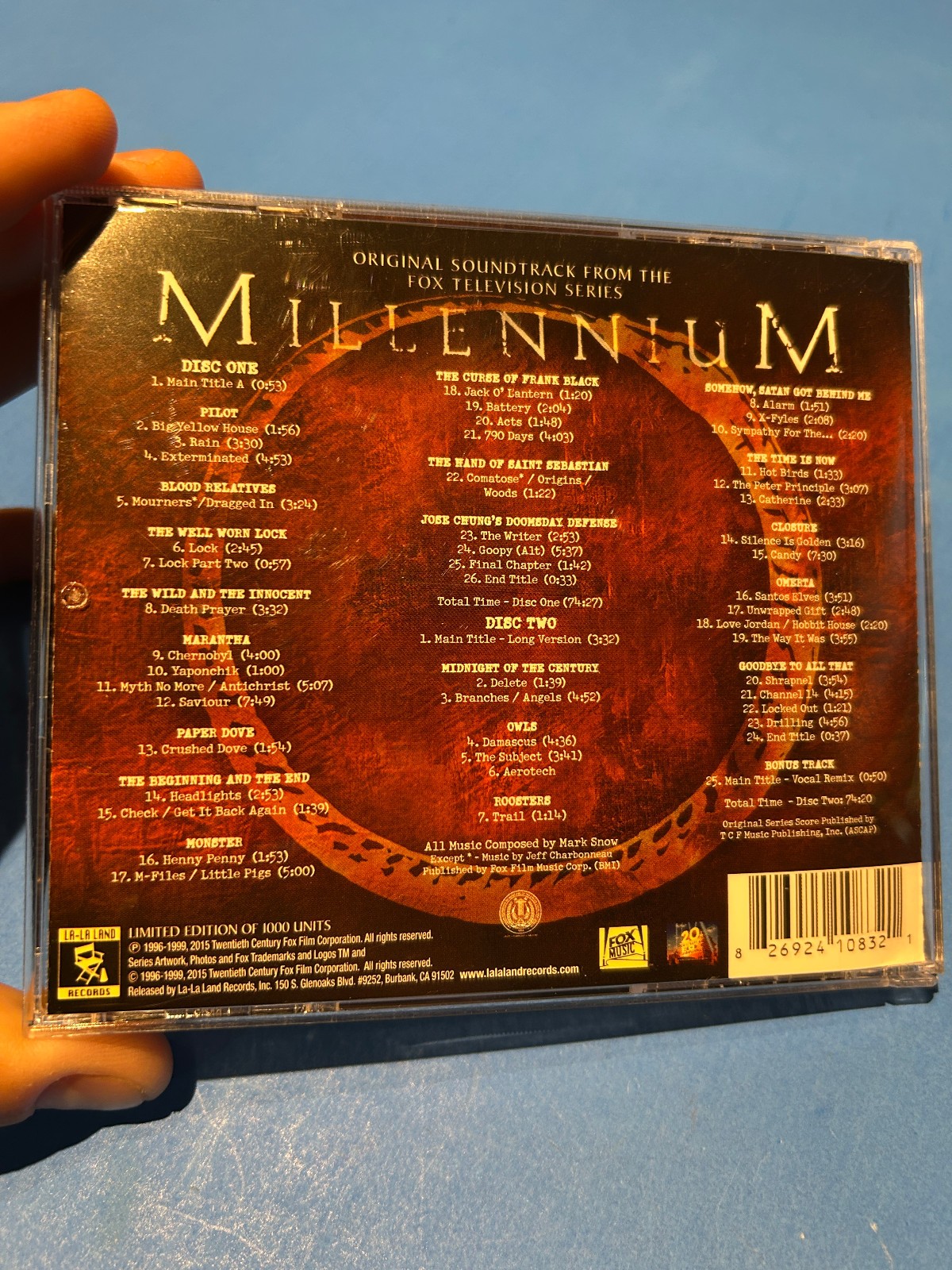 MILLENNIUM Volume One - Mark Snow - La La Land - Lt. Ed. 2-CD SET SOUNDTRACK