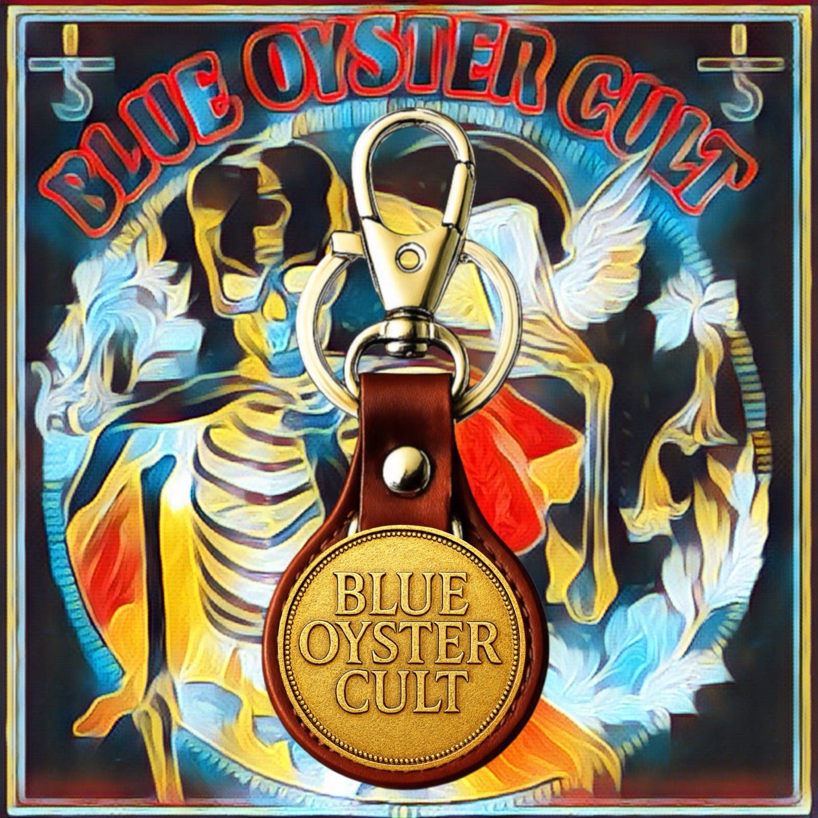 BLUE OYSTER CULT🇺🇸GOLDEN CULT ANNIVERSARY LEATHER KEYCHAIN 🇬🇧