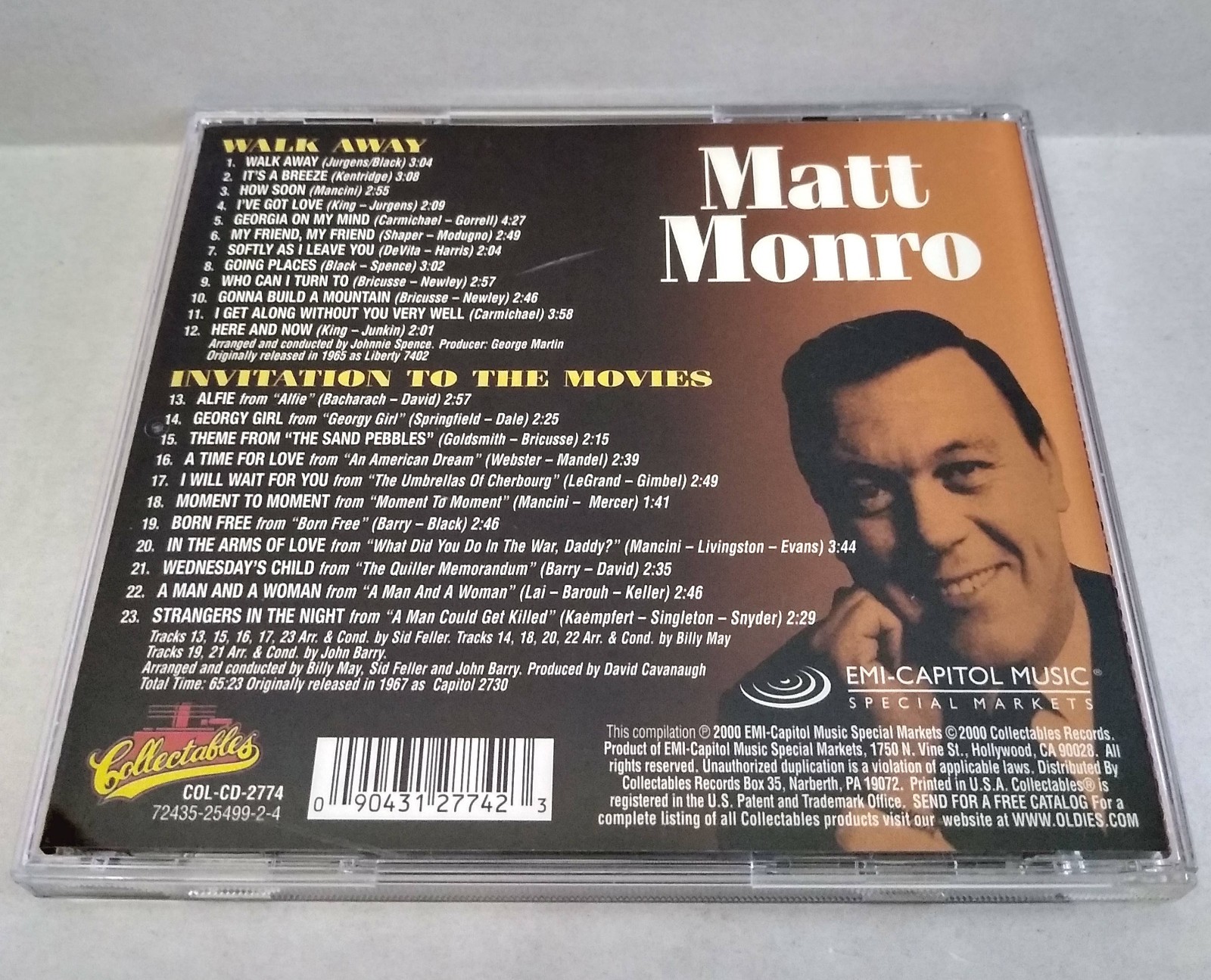 Walk Away / Invitation to the Movies by Matt Monro (CD, 2000, Collectables)