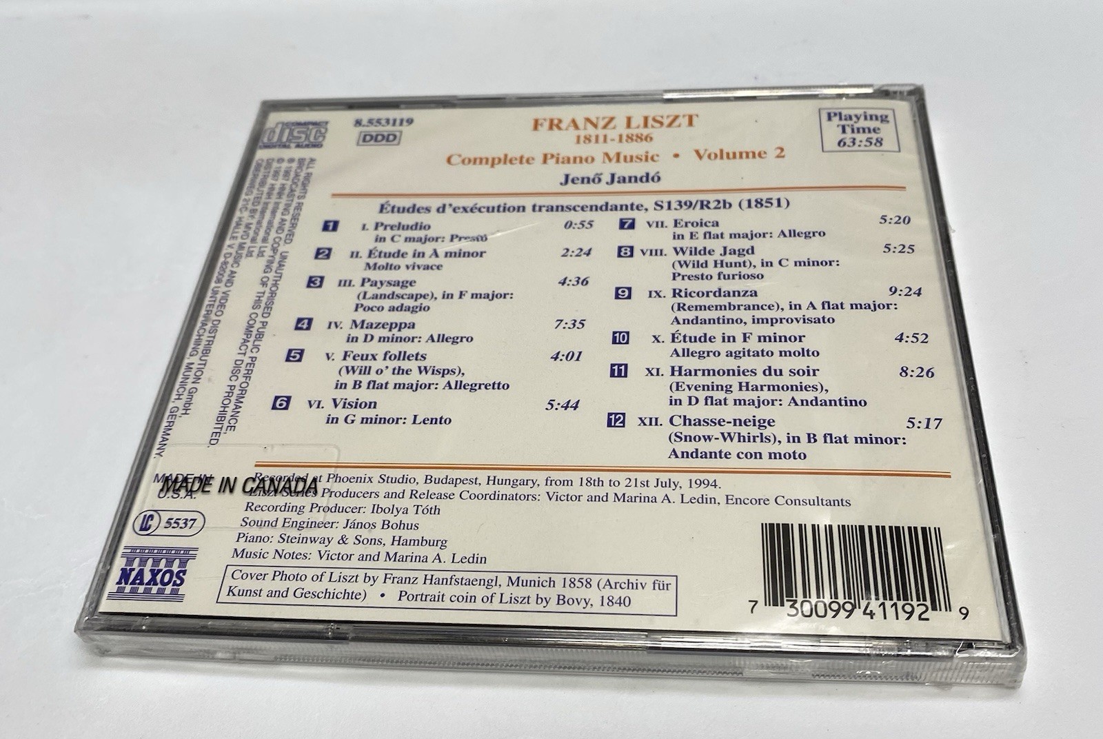 Franz LISZT, Complete Piano Music Vol. 2 Cd New Crack In Case.