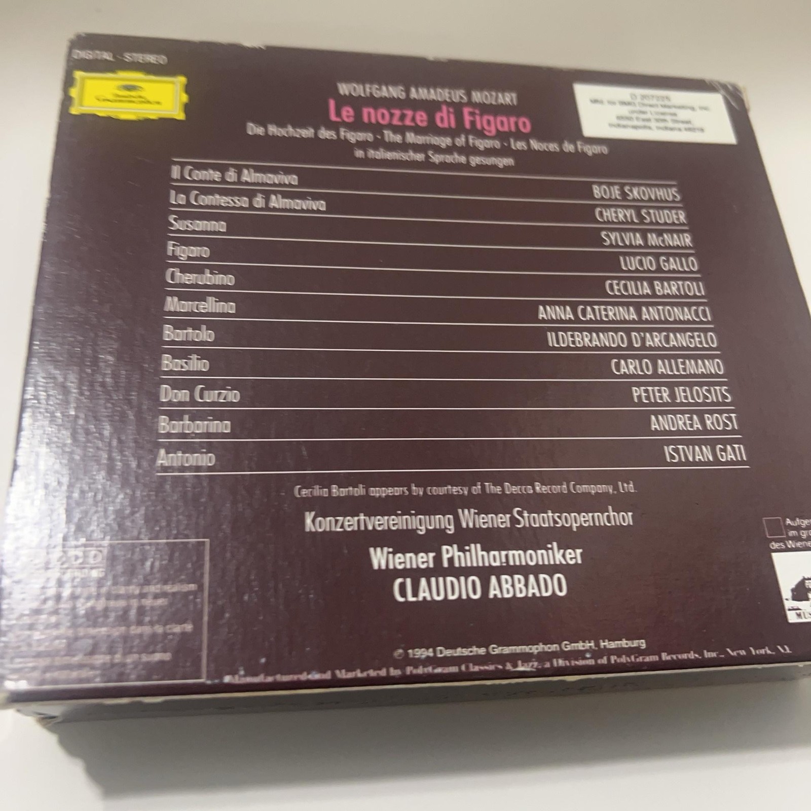 Mozart CD Le Nozze Di Figaro Deutsche Grammophon Brown Box Set Cardboard Sleeve