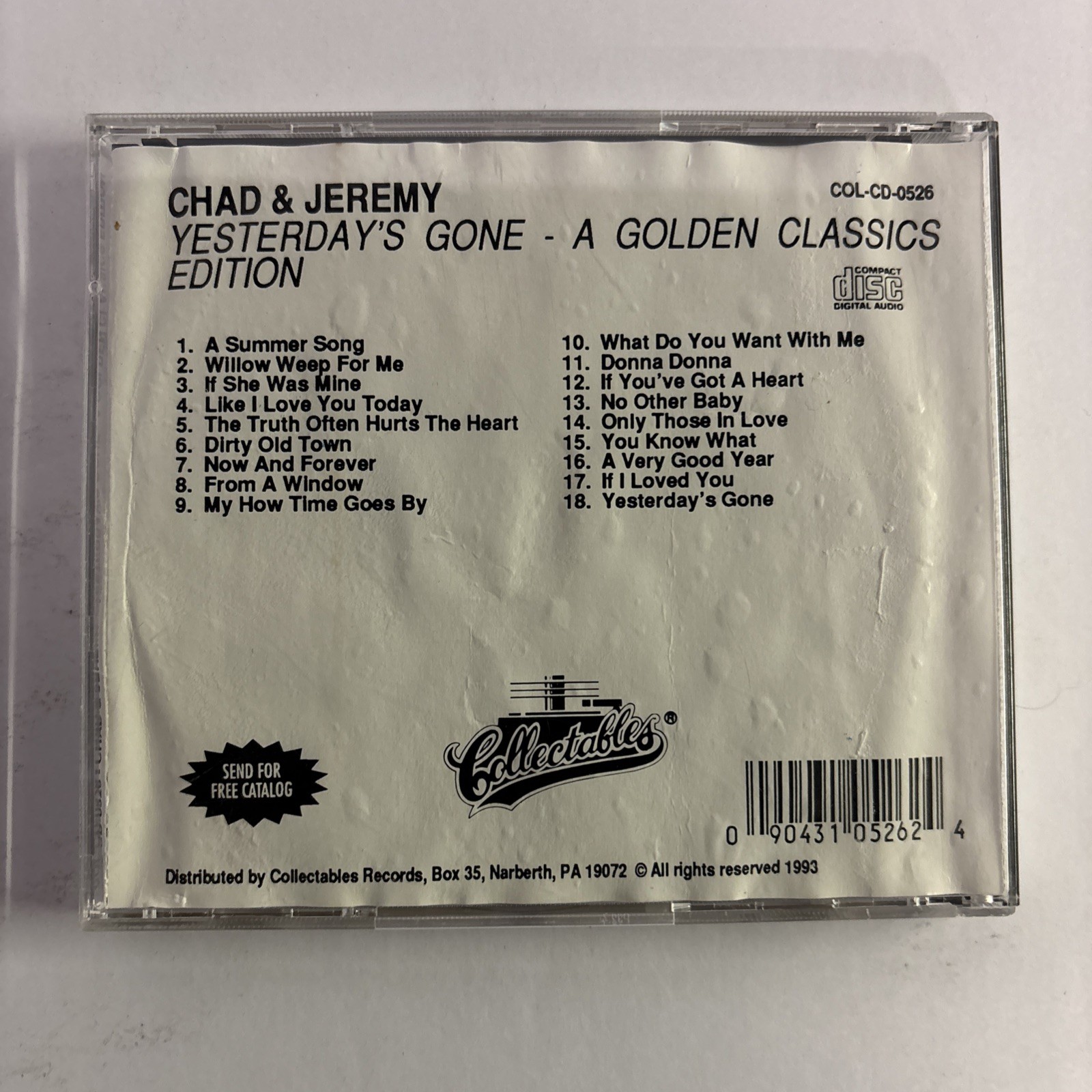 CHAD & JEREMY - YESTERDAY'S GONE/SING FOR YOU (CD, 1993, Collectables)