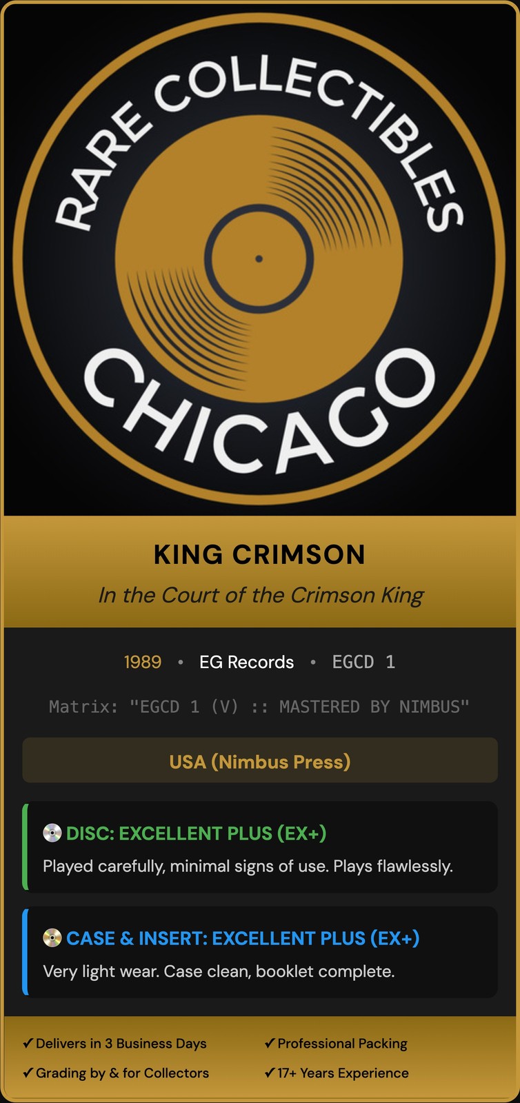 King Crimson In The Court Of The Crimson King CD ORIGINAL NIMBUS PRESS! EGCD 1
