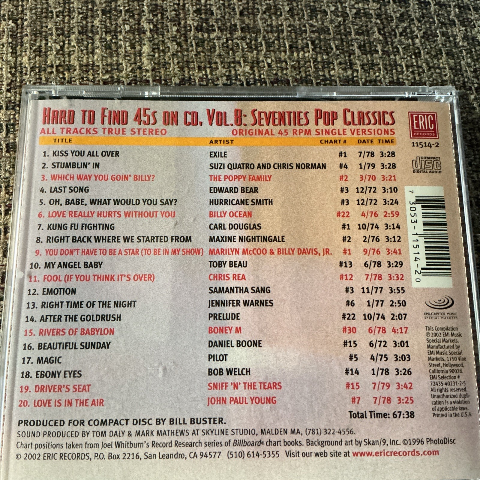 HARD TO FIND 45s ON CD VOLUME 8 SEVENTIES POP CLASSICS 2002 CD OOP ERIC RECORDS
