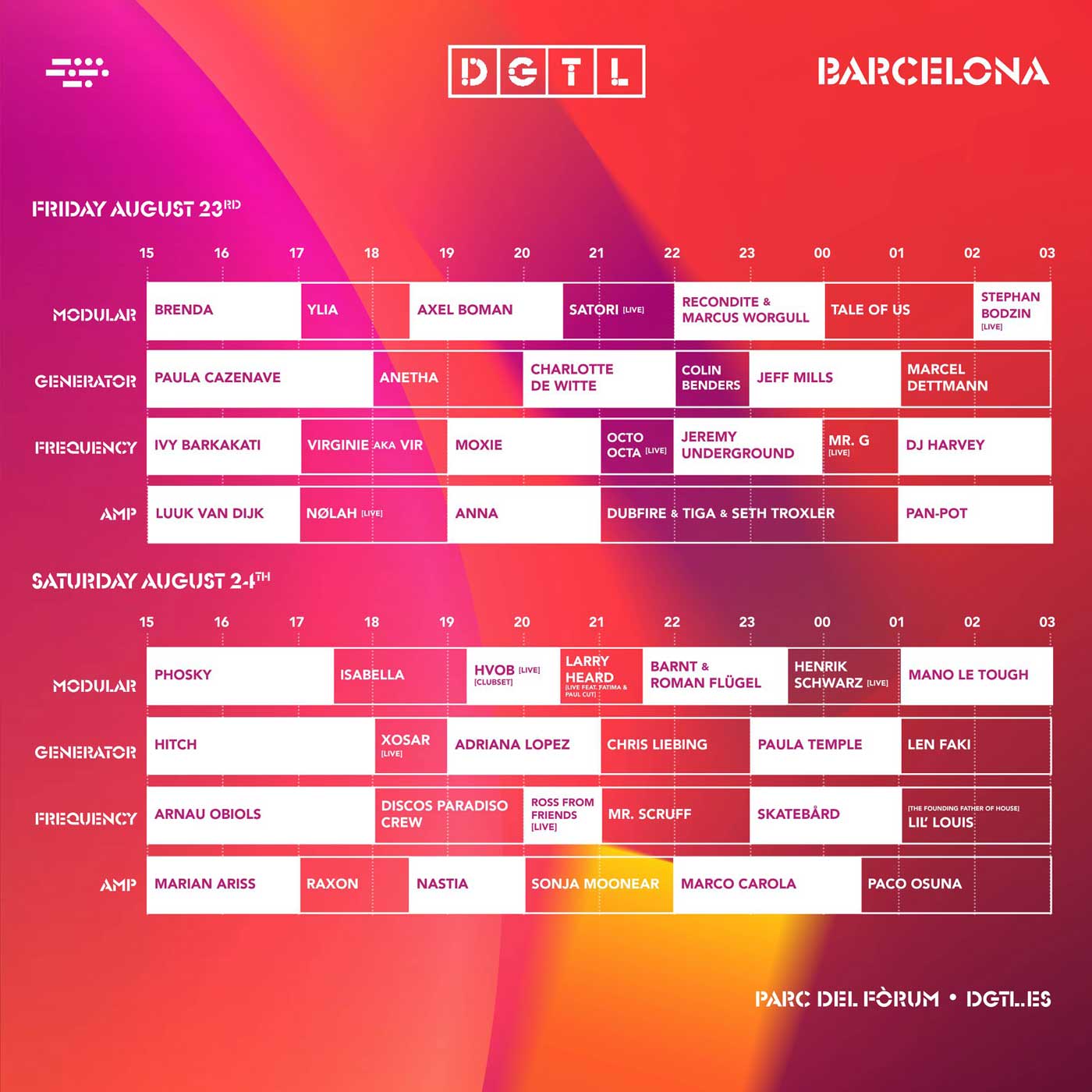 horarios dgtl 2019