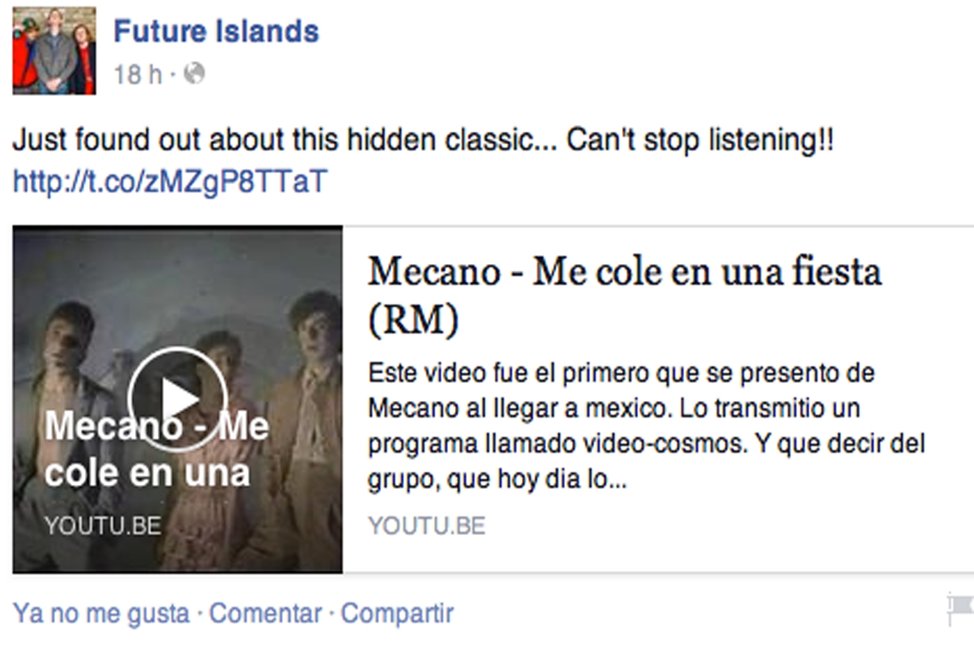 Future Islands recomiendan a Mecano en las redes sociales