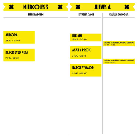 horarios cruilla miercoles jueves